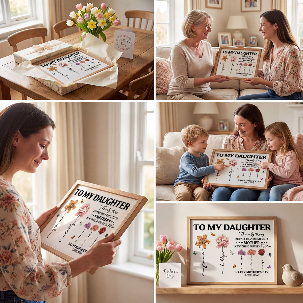 To My Daughter Mom And Daughter Custom Birth Month Flowers Kids Names - Personalized Poster - Mother's Day Gift For Daughter