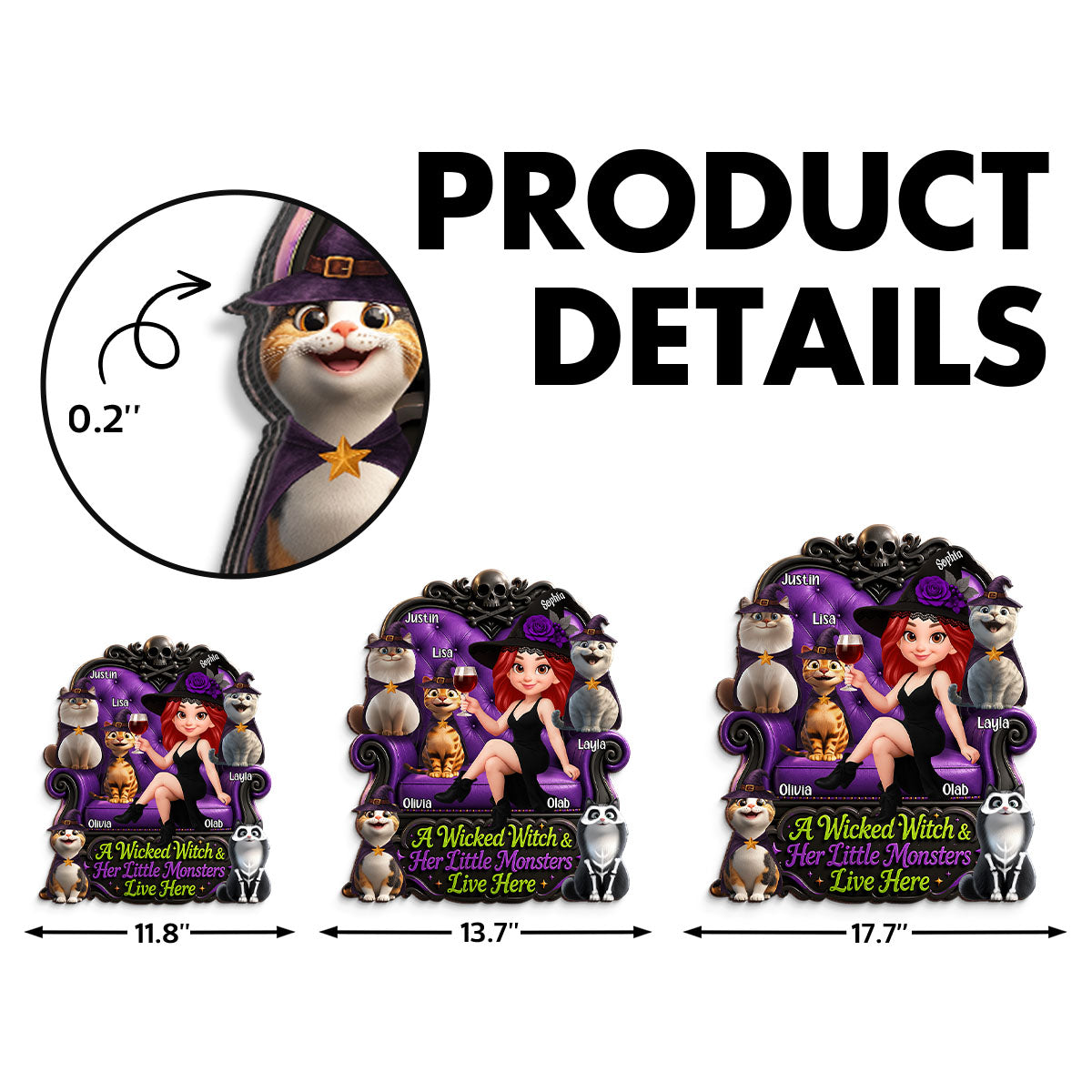 A Wicked Witch and Her Little Monsters Live Here - Personalized Wooden Door Sign - Halloween Decor for Cat Moms