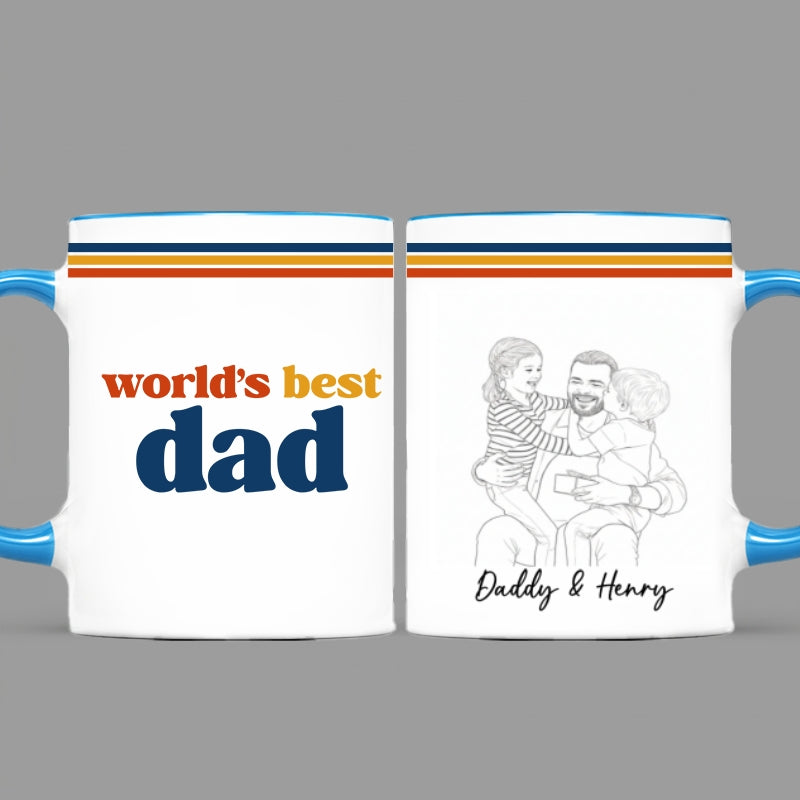 Retro World's Best Dad Pencil Sketch Art Style - Personalized Mug - Father's Day Gift For Dad, Husband