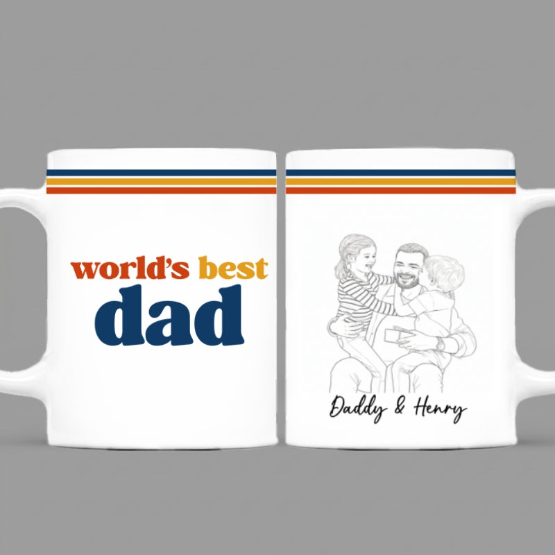 Retro World's Best Dad Pencil Sketch Art Style - Personalized Mug - Father's Day Gift For Dad, Husband