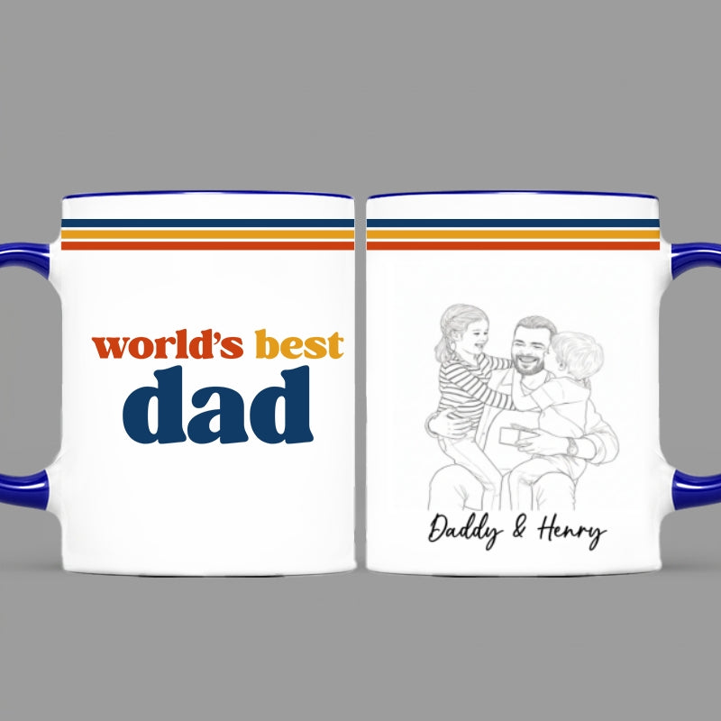 Retro World's Best Dad Pencil Sketch Art Style - Personalized Mug - Father's Day Gift For Dad, Husband