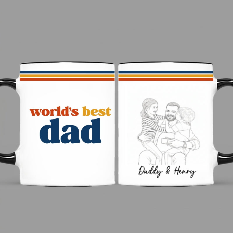 Retro World's Best Dad Pencil Sketch Art Style - Personalized Mug - Father's Day Gift For Dad, Husband