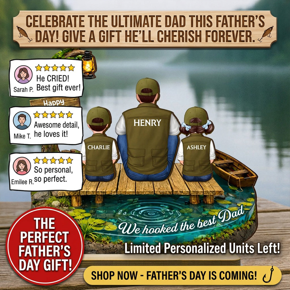 We Hooked The Best Dad Fishing - Personalized 2-Layered Wooden Plaque - Heartfelt Gift For Dad, Gift For Husband