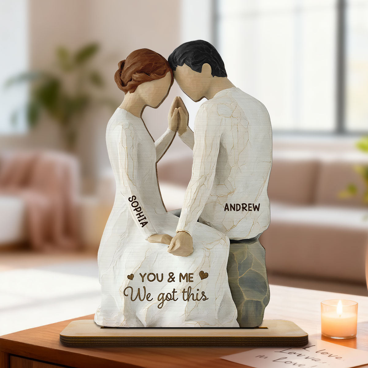 3D Effect Couple Sitting Side By Side - Personalized 2-Layered Wooden Plaque - Valentine's Day, Anniversary Gift For Him, Gift For Her