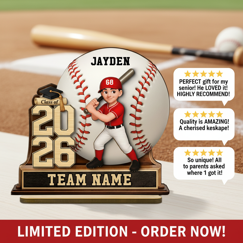 Baseball Softball Senior Keepsake 2D Flat - Personalized 2-Layered Wooden Plaque - Graduation Gift For Son, Daughter