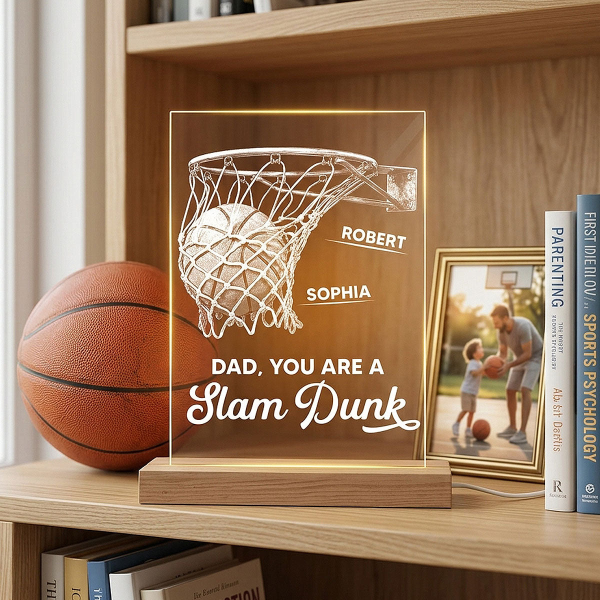 We Dunked Right Into Our Heart - Personalized Acrylic Plaque LED Night Light - Father's Day Gift For Basketball Dad