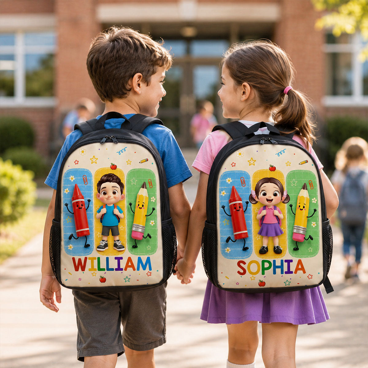 Boys Girls With School Things - Personalized Backpack - Back To School Gift