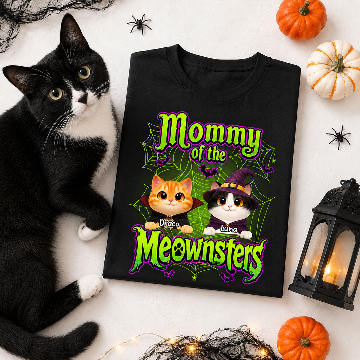 Neon Green Design Cats - Personalized Shirt - Halloween Gift For Cat Lovers
