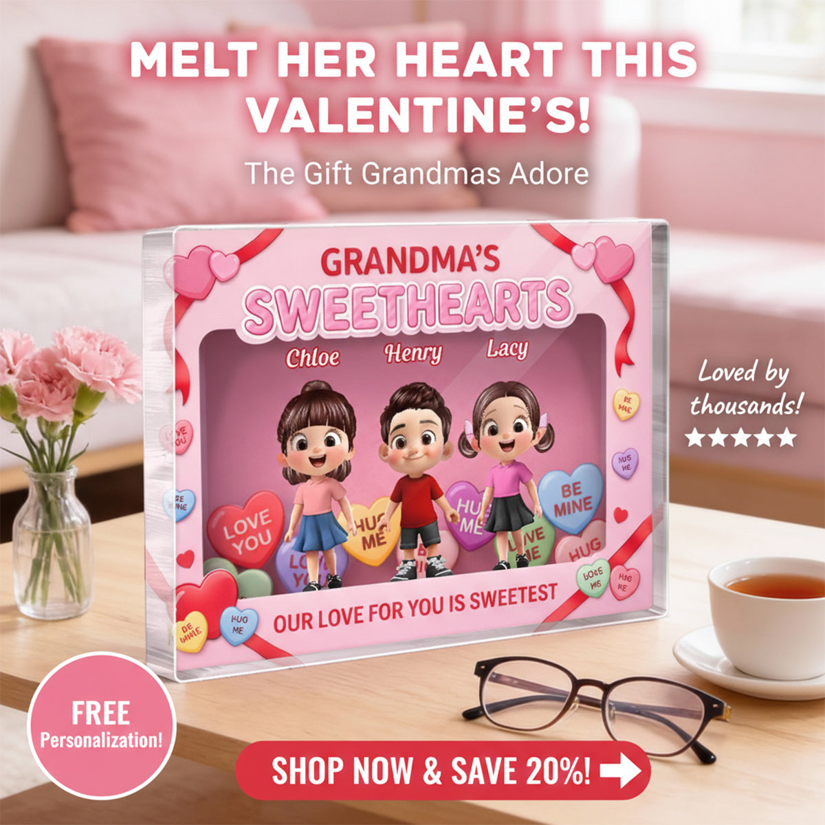 Grandma's Sweethearts Grandkids Toy Box Style 2D Flat - Personalized Acrylic Block Plaque