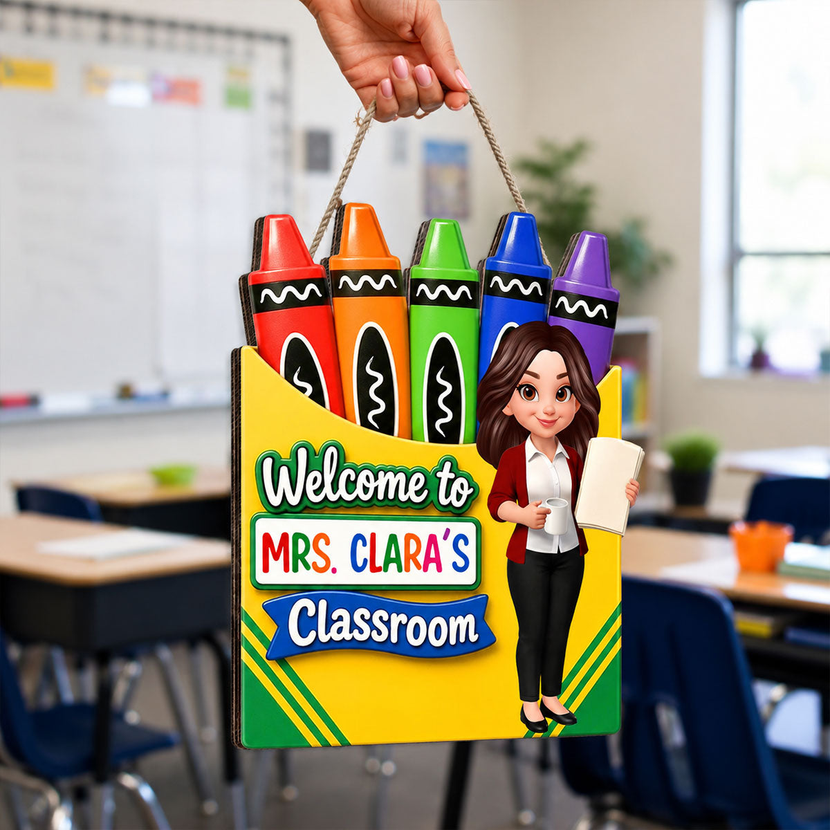 Teacher Welcome To Classroom Crayon Box - Personalized Wood Sign - Back To School Gift For Teacher, Classroom Decor