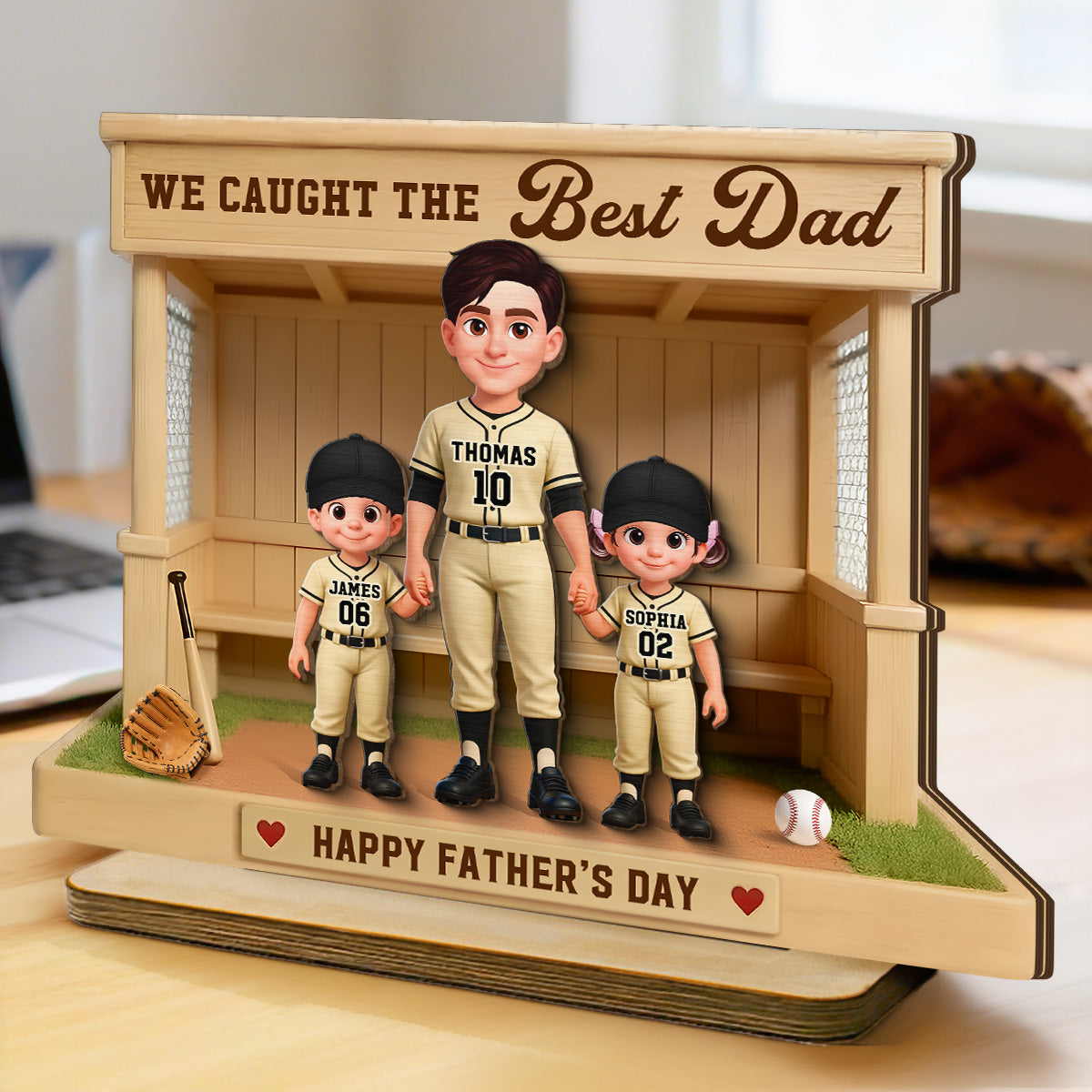 We Caught The Best Dad Baseball Dugout - Personalized 2-Layered Wooden Plaque -  Gift For Baseball Dad