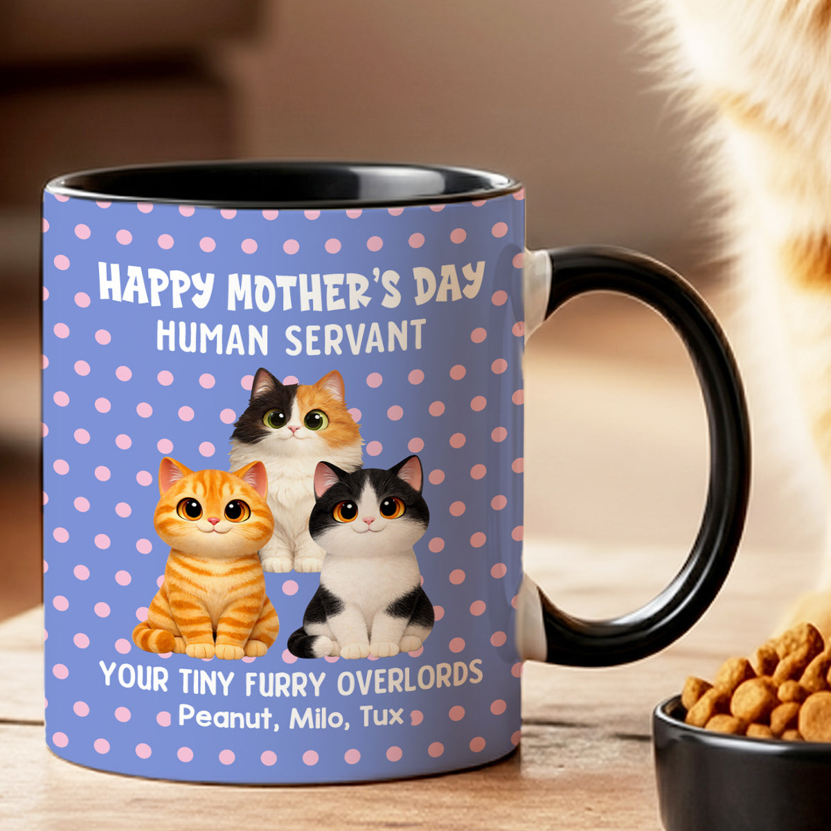 Polka Dot Cat Happy Mother's Day Human Servant - Personalized Mug - Mother's Day Gift For Cat Mom
