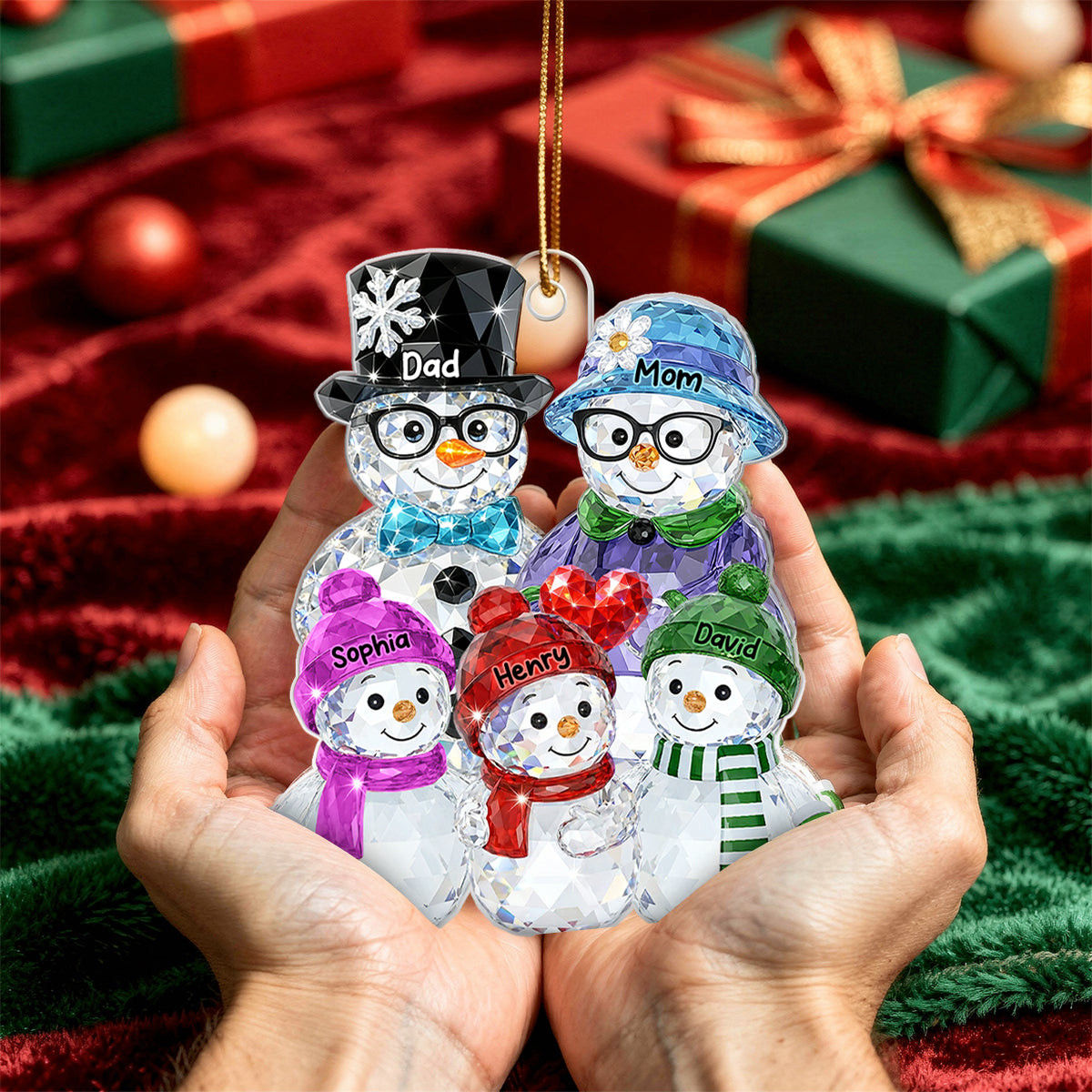Dad Mom And Kids Pattern Crystal - Personalized Acrylic Ornament - Heartwarming Christmas Gift For Family