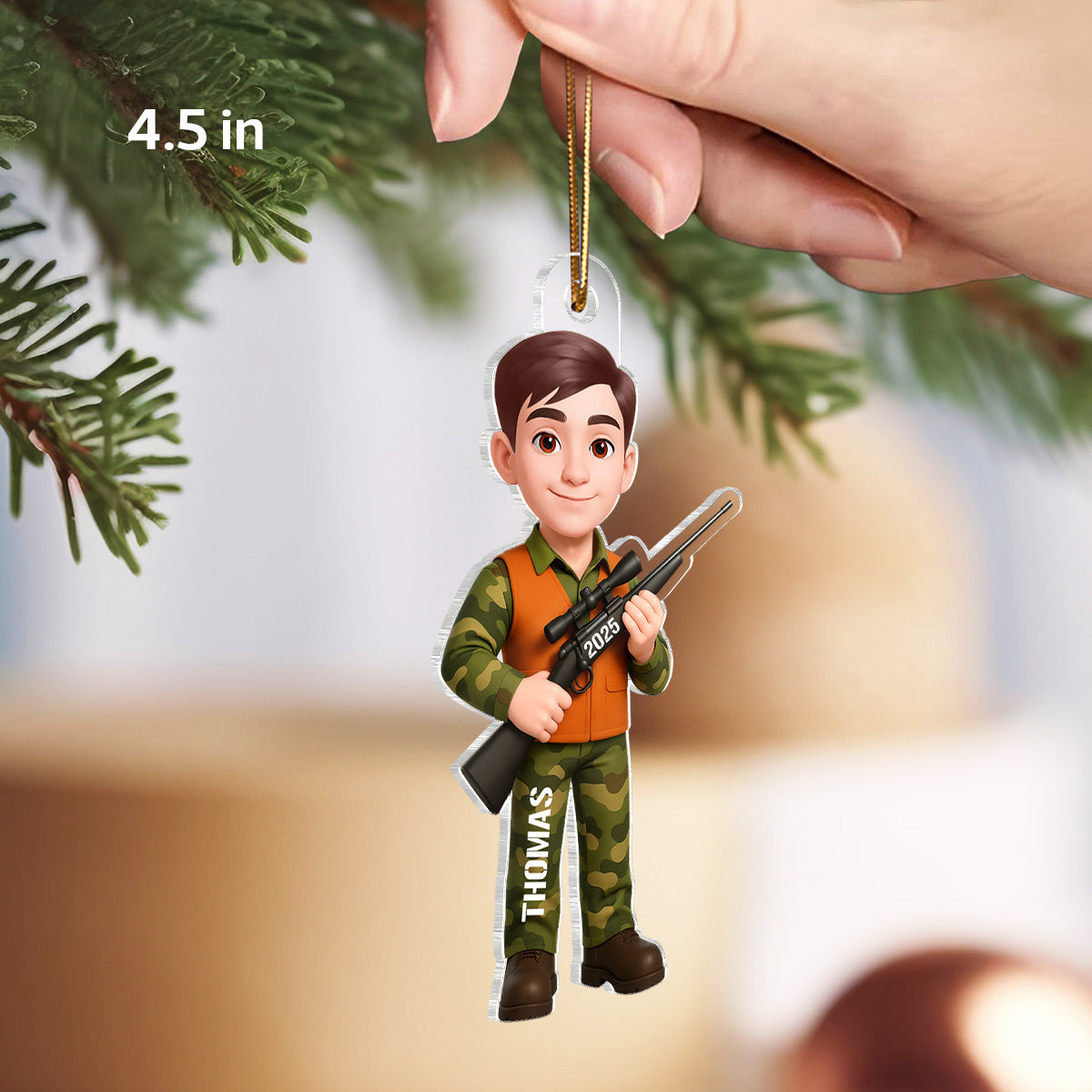 Christmas Boy Girl Hunting - Personalized Acrylic Ornament - Gift For Hunters, Hunting Lovers, Shooting Team, Grandson, Granddaughter