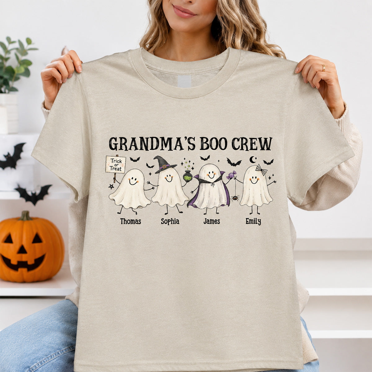 Grandma's Boo Crew Cute Doodle Ghosts - Personalized Shirt - Perfect Halloween Costume for Grandma
