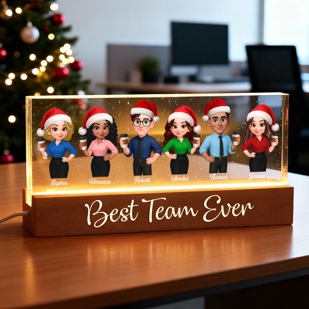 Best Team Ever - Personalized Acrylic Block Plaque LED Night Light - Gift For Colleagues, Coworkers, Boss