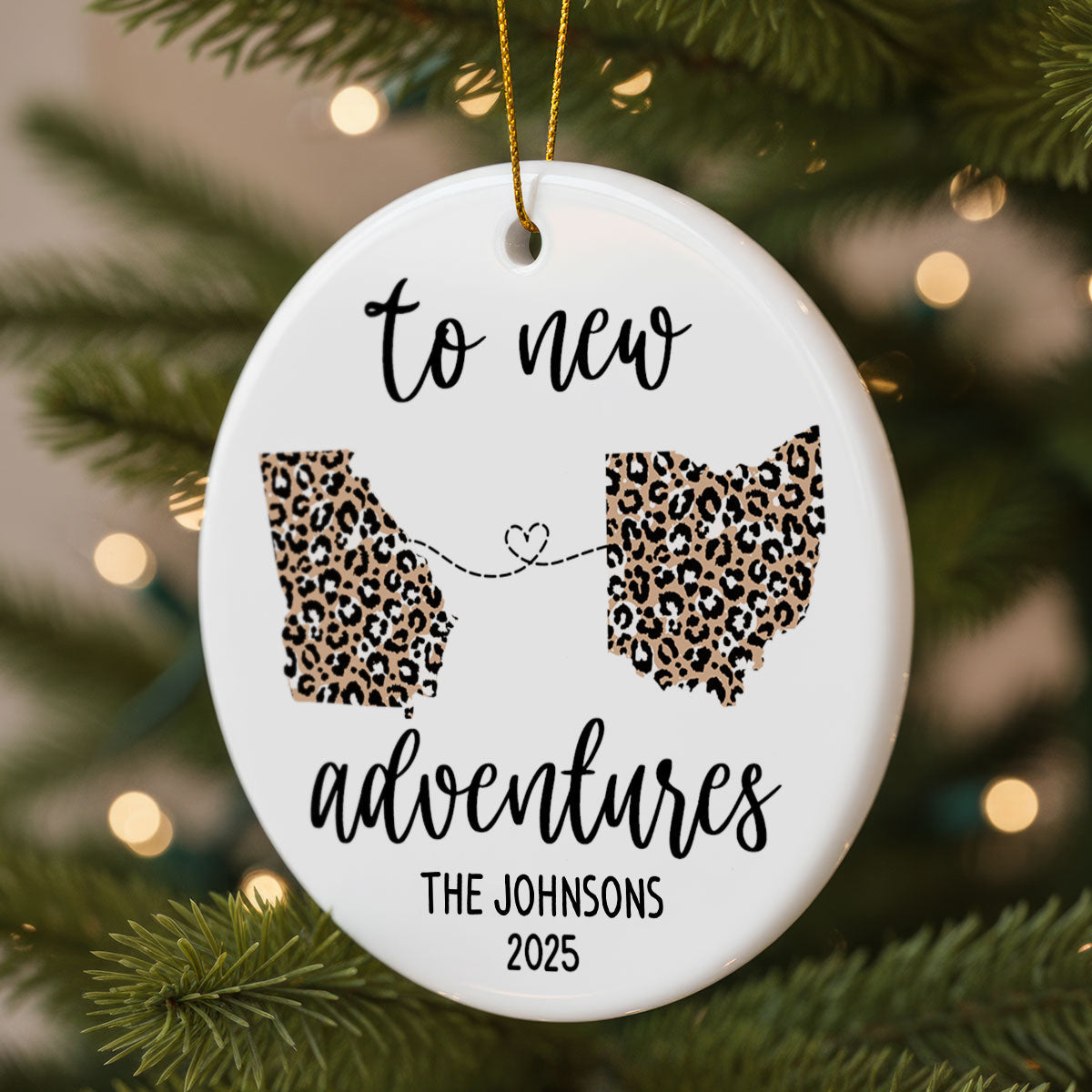 To New Adventures Cross Country Moving - Personalized Ceramic Ornament - Christmas Moving Away Gift
