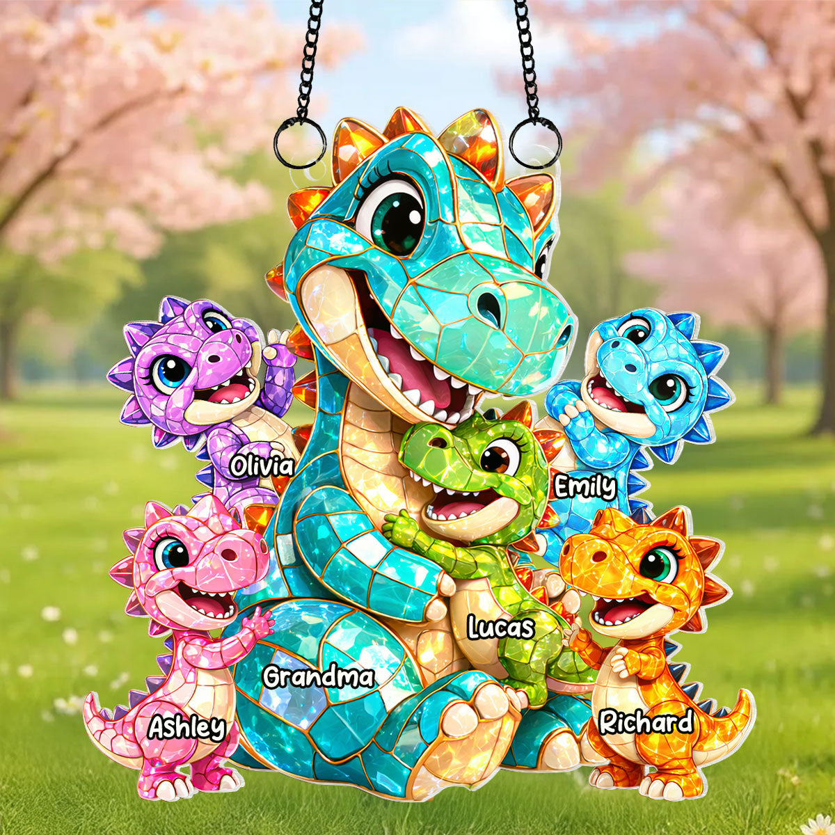 Dinosaur Grandma Grandkids - Personalized Suncatcher - Heartfelt Mother's Day Gift for Grandma, Mom, Wife