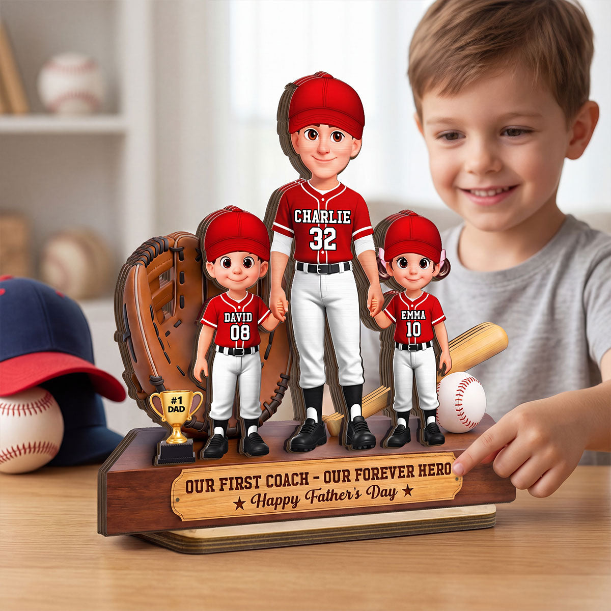 Baseball No.1 Dad We Caught The Best Dad - Personalized 2-Layered Wooden Plaque -  Gift For Dad