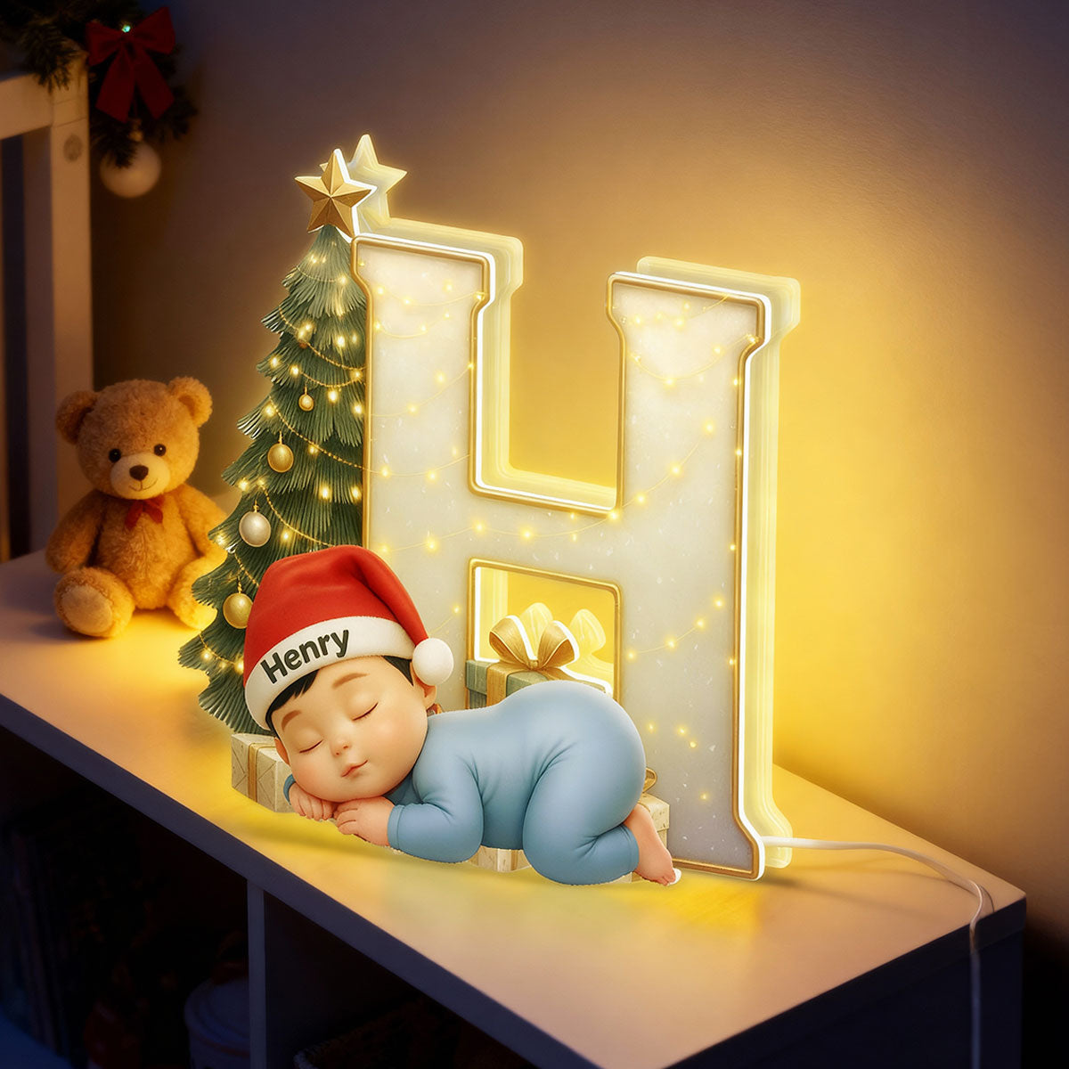 Baby Sleeping Initial Letter Nursery Lamp - Personalized Light Box - Christmas Gift for Grandkids, Baby, Newborn