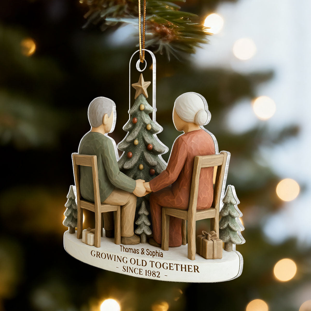 3D Effect Old Couple Growing Old Together - Personalized Acrylic Ornament
