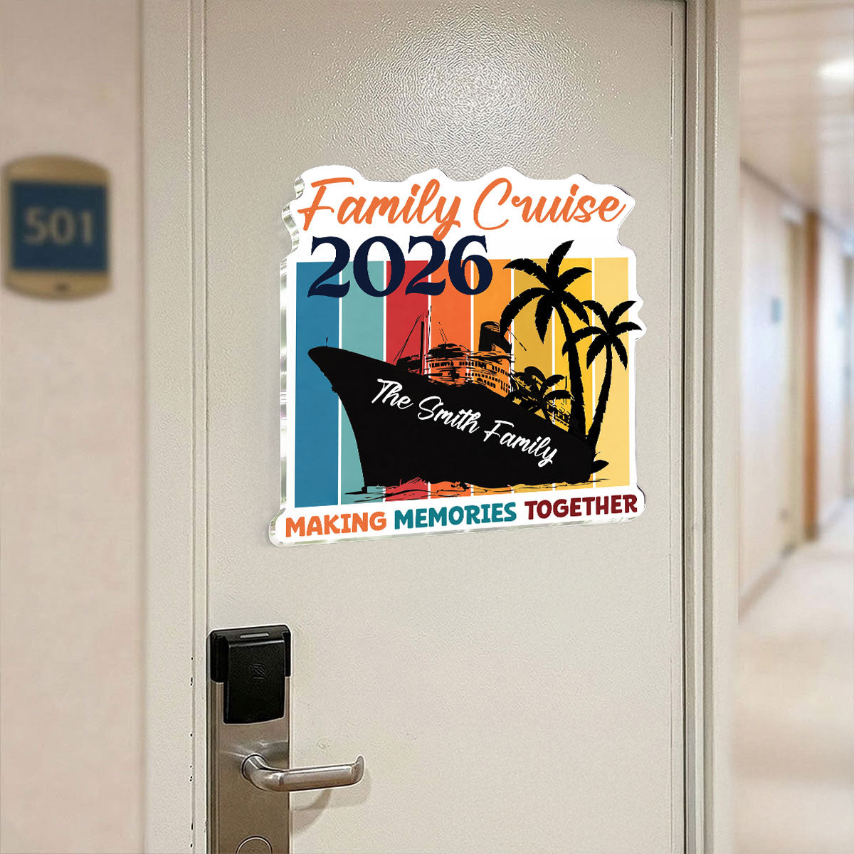 Family Retro Cruise Making Memories Together - Personalized Cruise Ship Door Magnet - Summer Cruise Ship Door Decorations