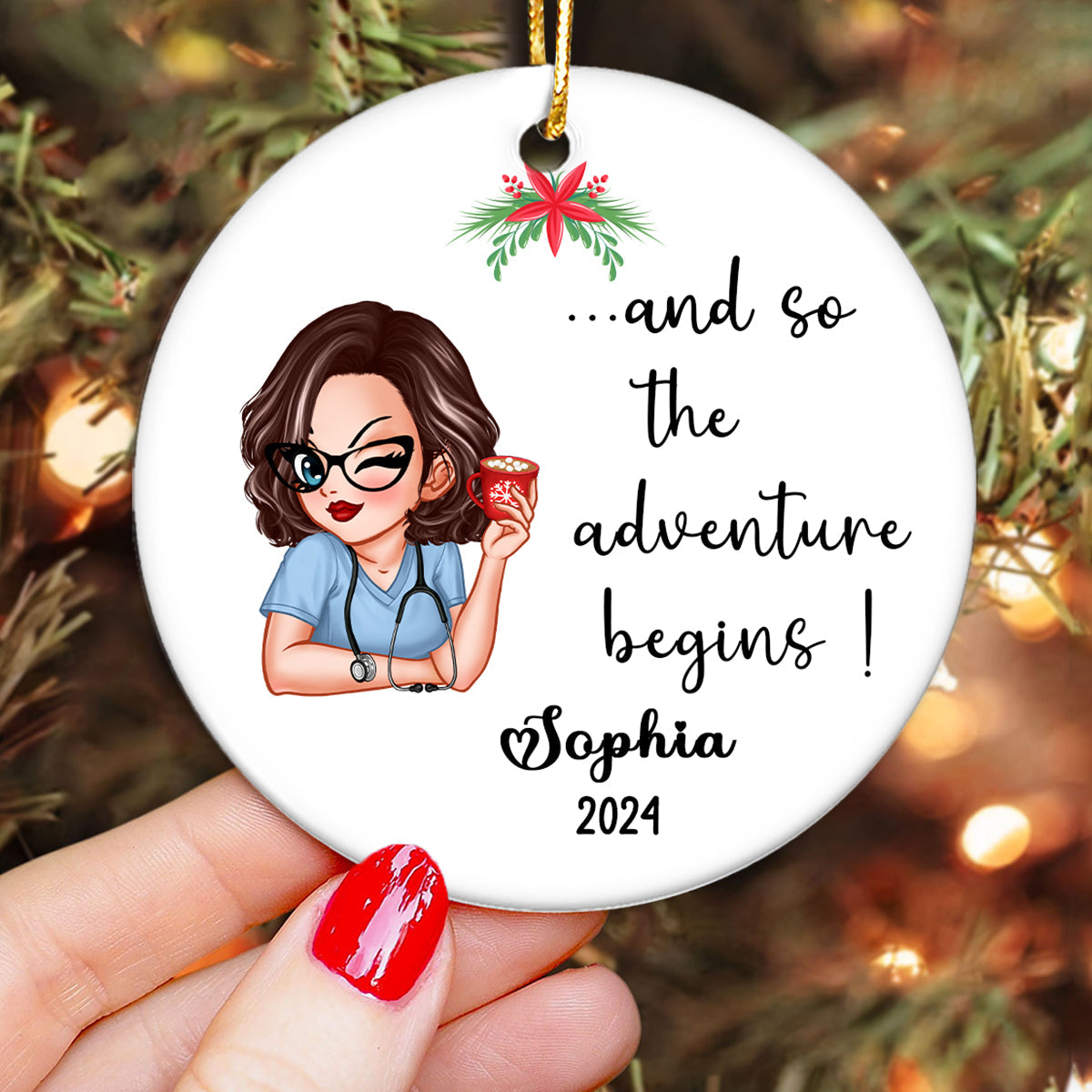 And So The Adventure Begins New Nurse Gift, Nurse Christmas Personalized Ceramic Ornament, Graduation Gift