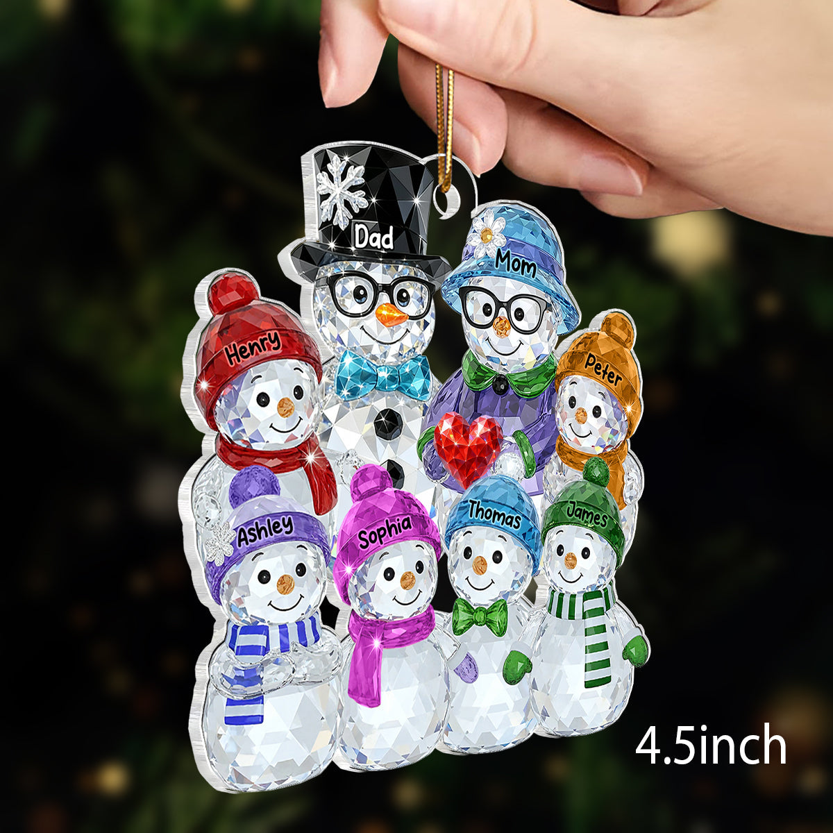 Dad Mom And Kids Pattern Crystal - Personalized Acrylic Ornament - Heartwarming Christmas Gift For Family