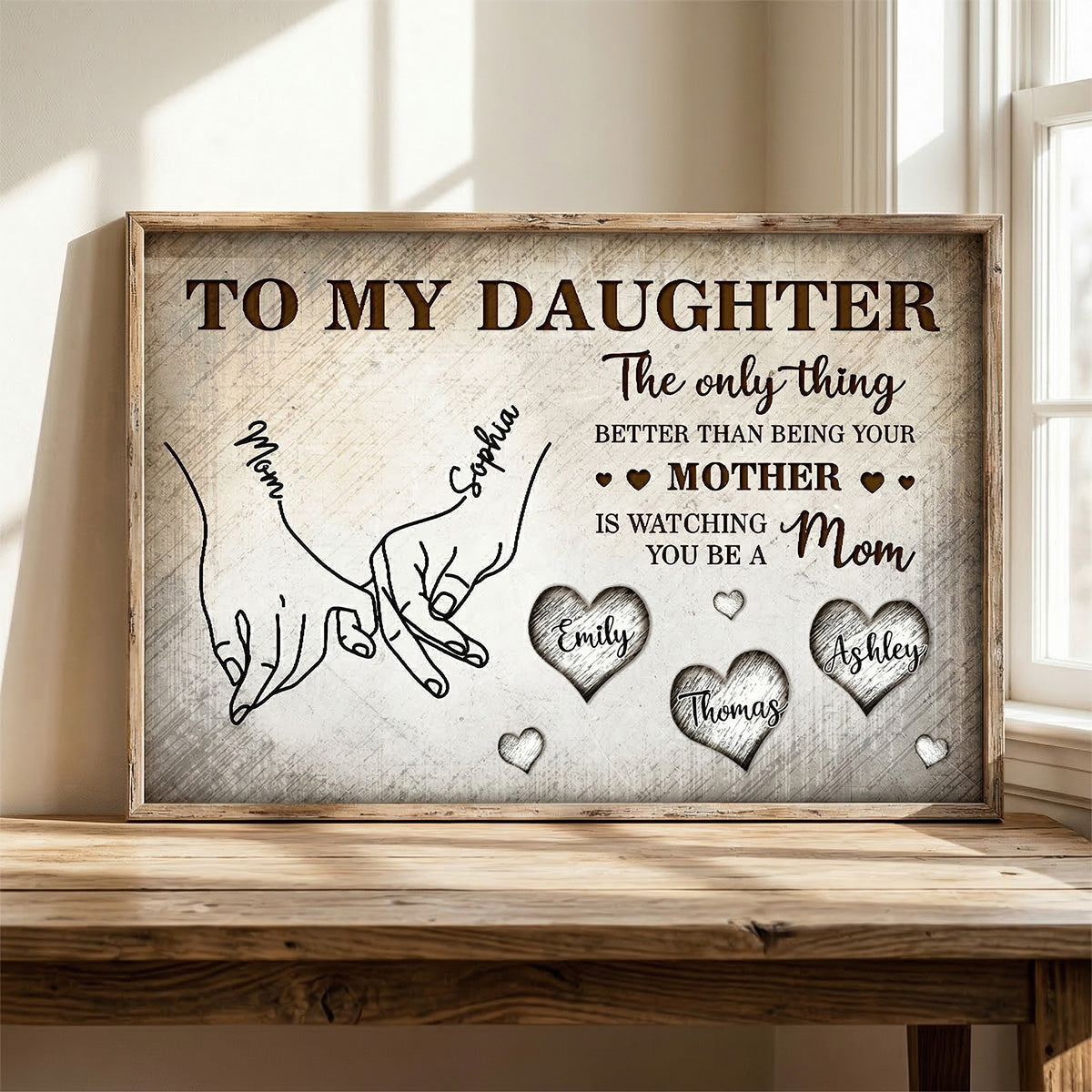 To My Daughter Mom And Daughter Holding Hands Custom Kids Names - Personalized Wall Art, Poster, Canvas - Mother's Day Gift For Daughter