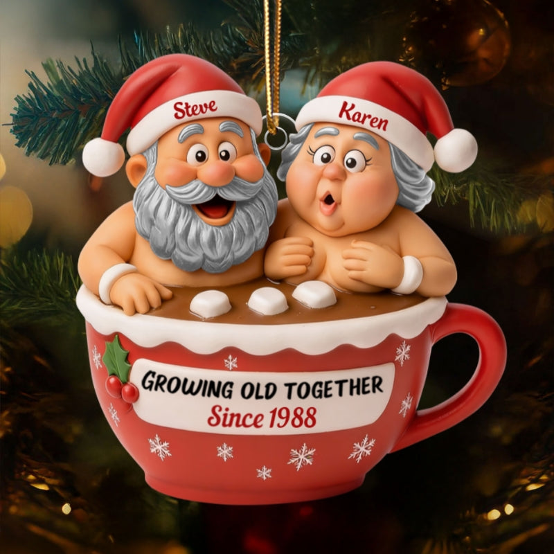 Custom Funny Couple Growing Old Together - Personalized Acrylic Ornament - Christmas Gift for him, for her