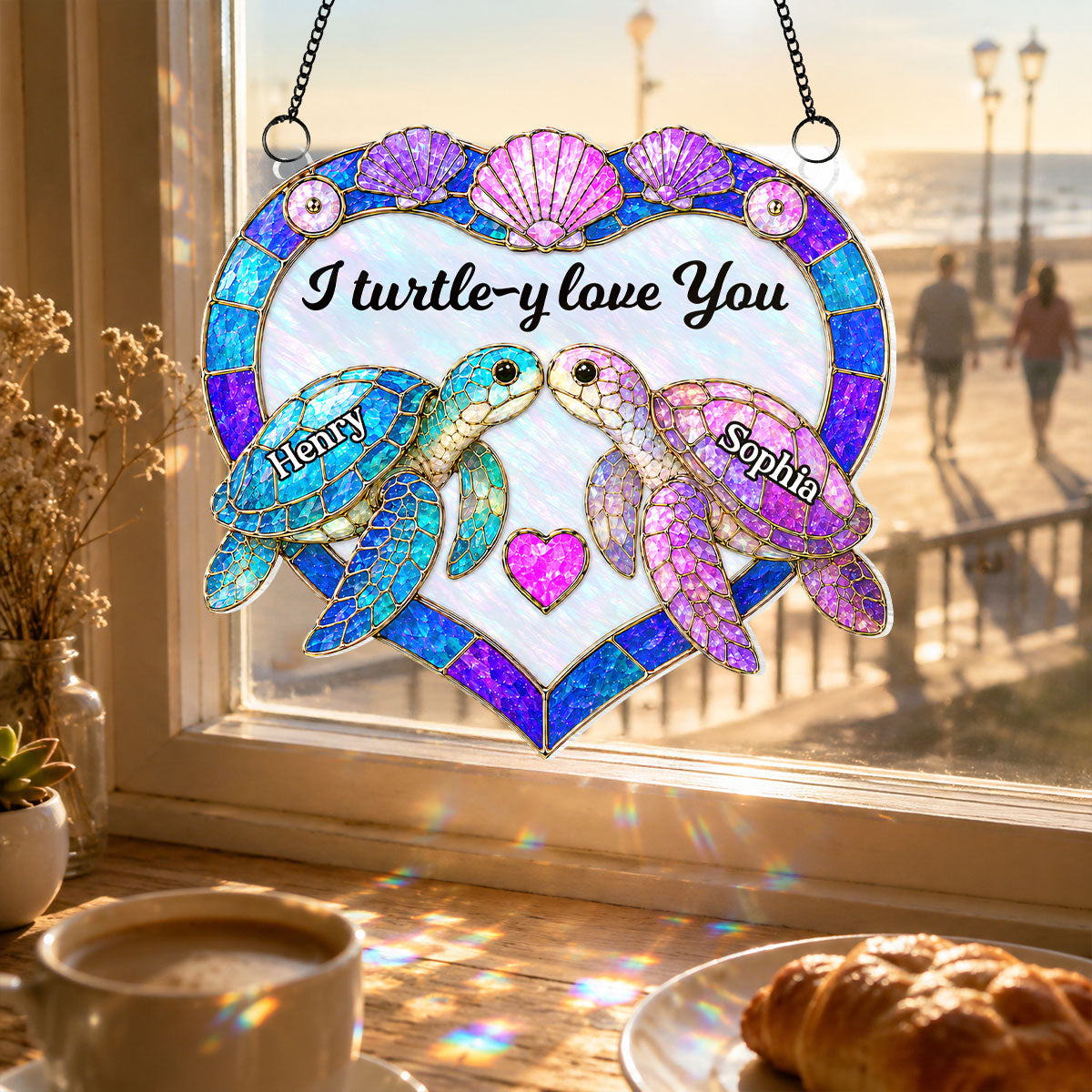 Couple Sea Turtle - Personalized Suncatcher Ornament - Anniversary Gift for Him, Her
