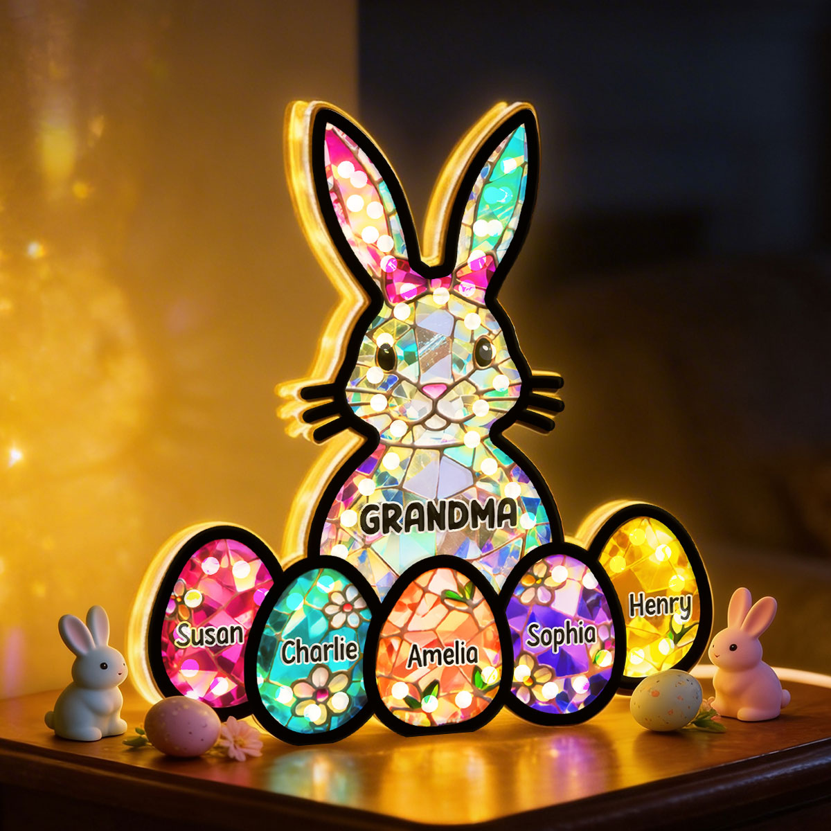 Bunny Grandma Easter Gift - Personalized Suncatcher Night Light - Easter Decor for Grandma
