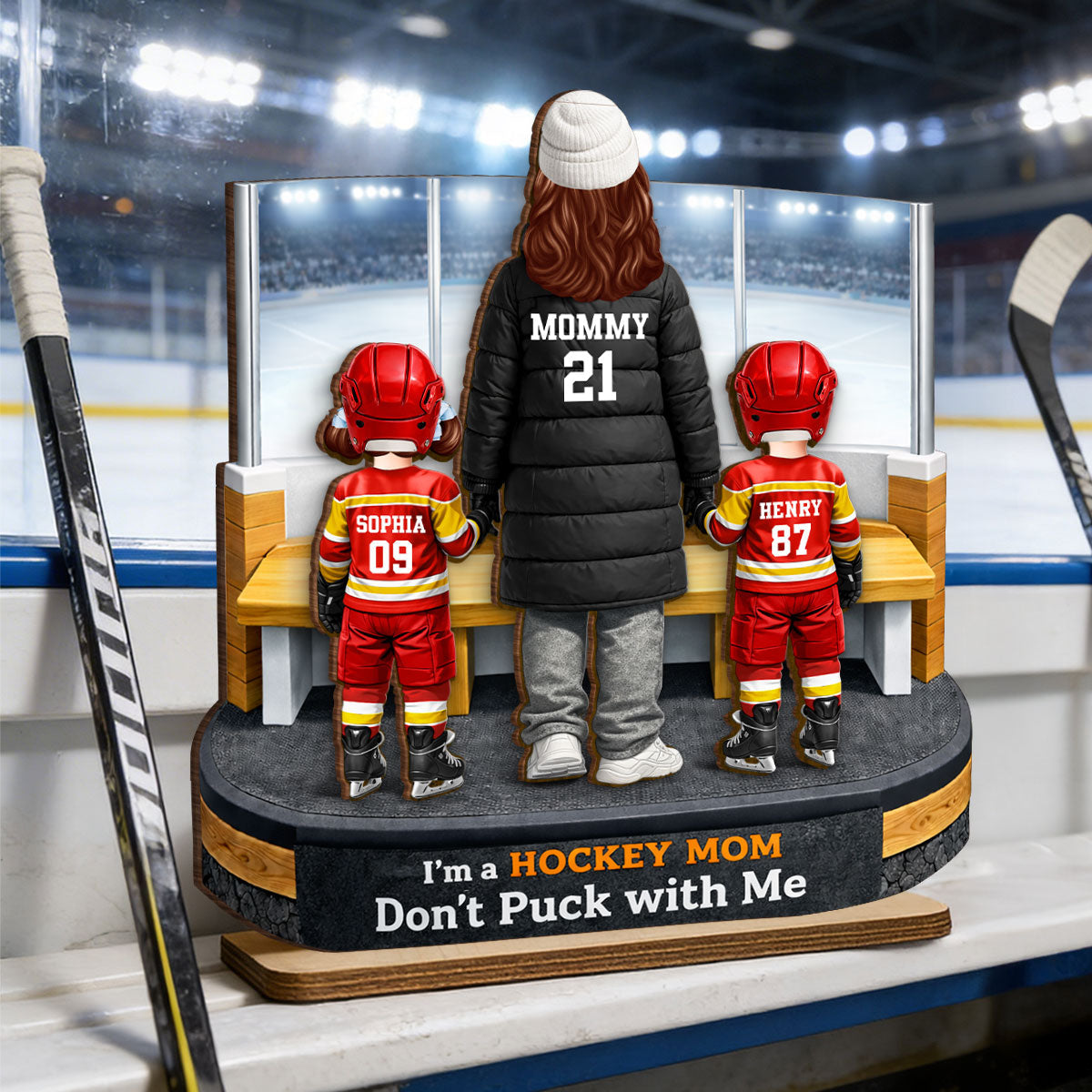 I'm A Hockey Mom Bench Area - Personalized 2-Layered Wooden Plaque - Gift For Hockey Mom