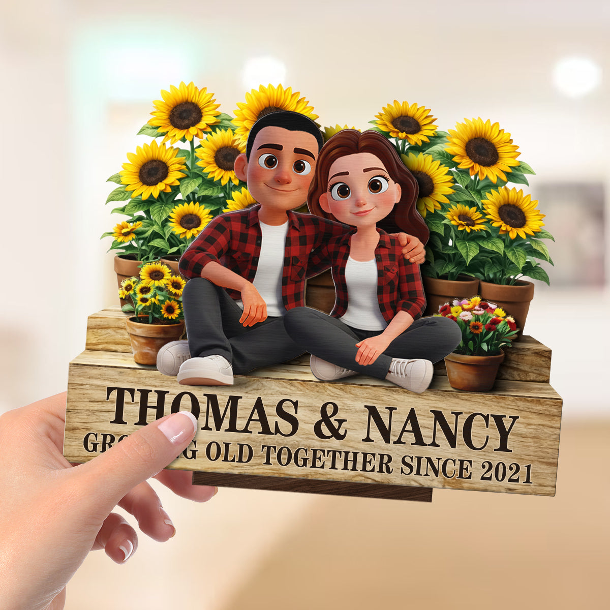 Growing Old Together Since - Personalized 2-Layered Wooden Plaque - Anniversary, Valentine's Day Gift, Gift For Him, Gift For Her