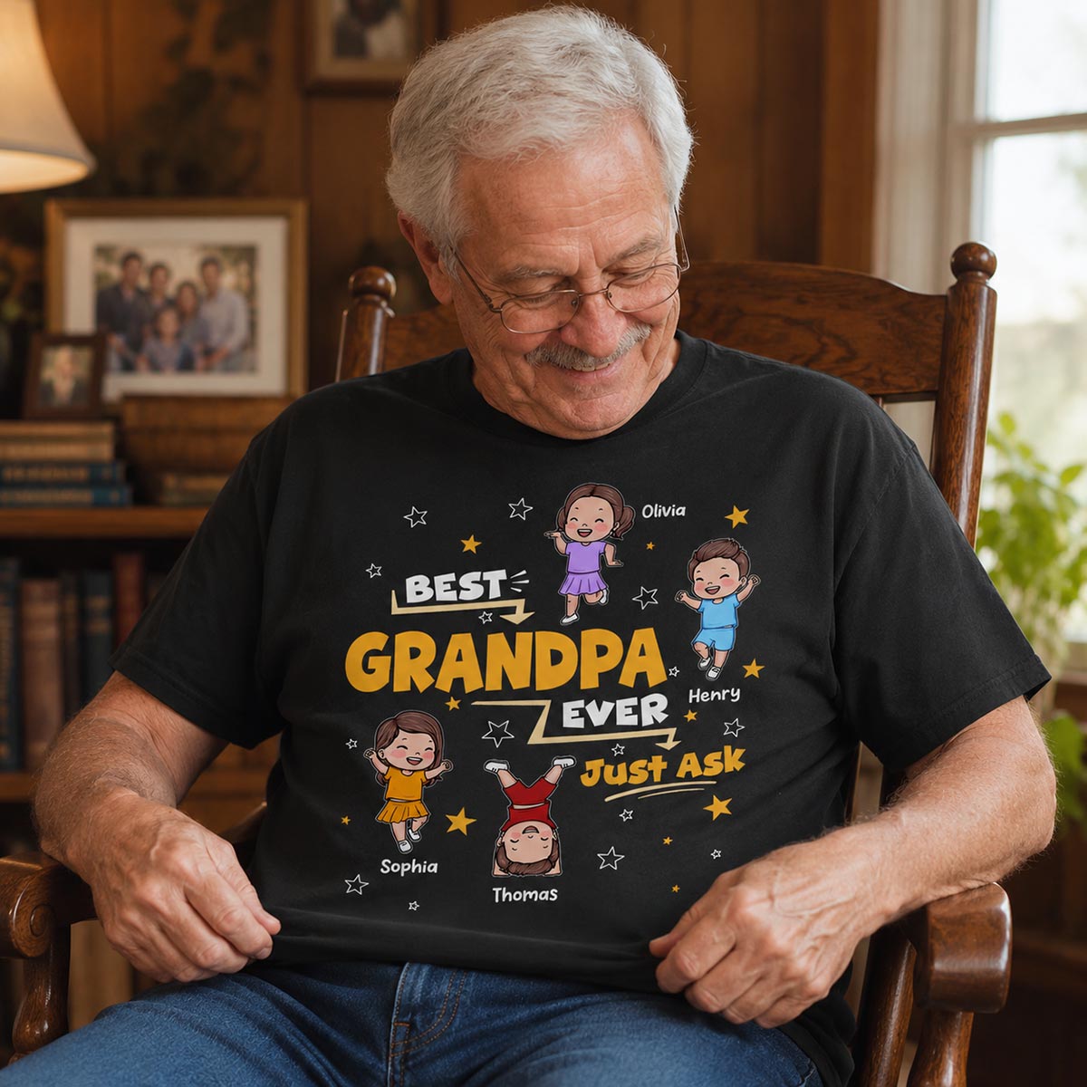 Best Dad Grandpa Ever Just Ask Cute Cartoon Kids - Personalized Shirt