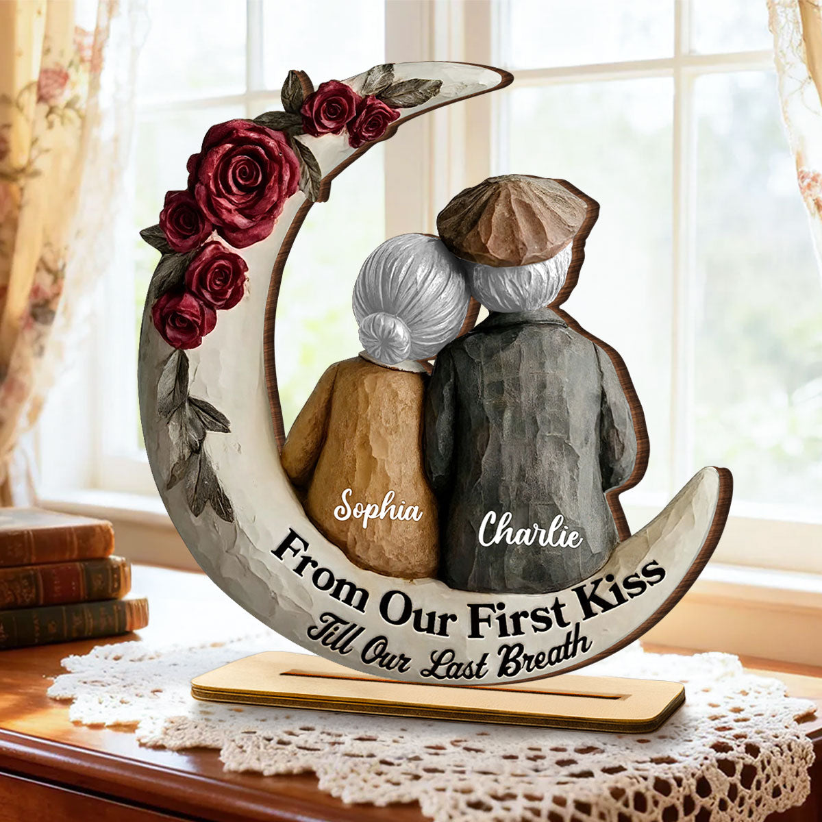 From Our First Kiss Till Our Last Breath Old Couple - Personalized Wooden Plaque - Gift For Him, Gift For Her