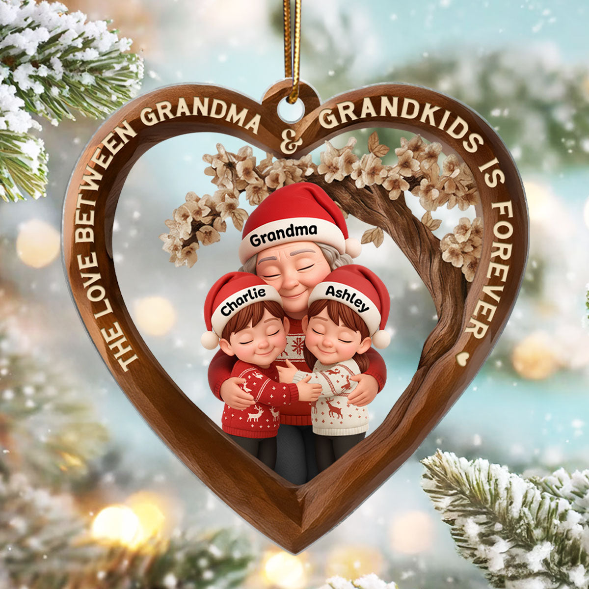 The Love Between Grandma & Grandkids is Forever - Personalized Acrylic Ornament - Christmas Gift for Grandma, Granddaughter, Grandson