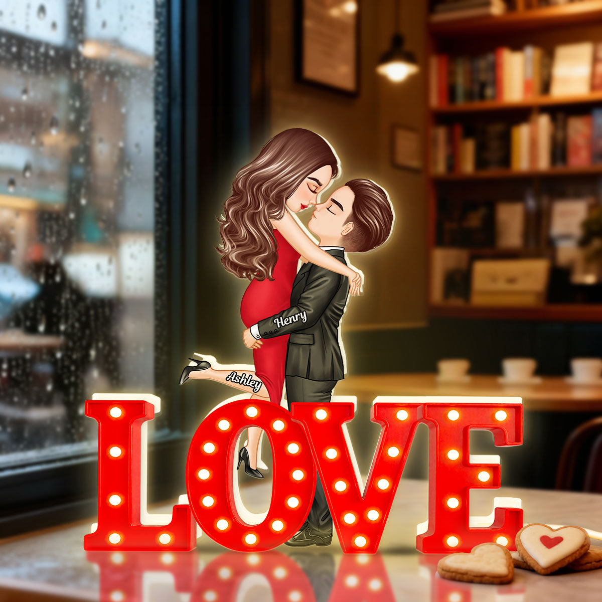 Love Couple Kissing - Personalized Light Box - Gift for Couple