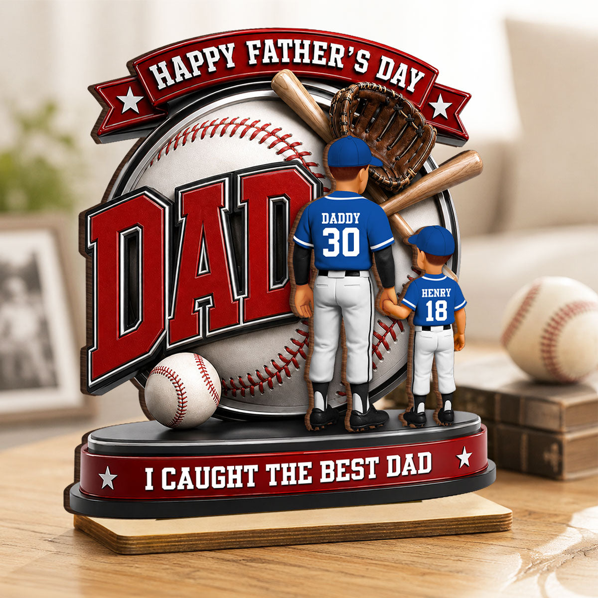 Baseball Dad Home Run Hero - Personalized 2-Layered Wooden Plaque -  Gift For Dad, Husband