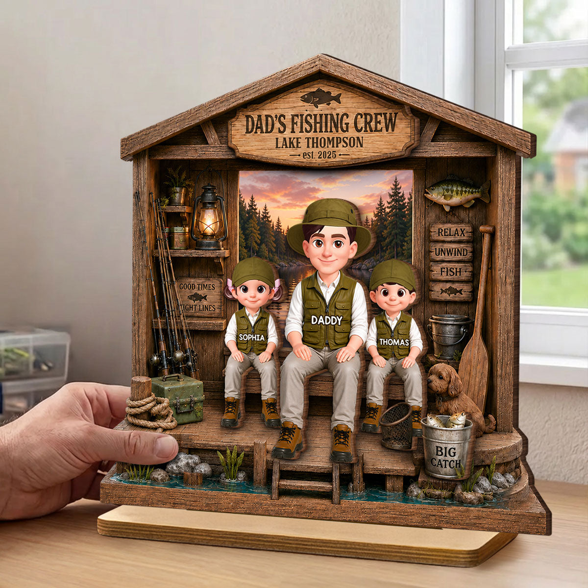 Daddy's Fishing Crew - Personalized 2-Layered Wooden Plaque -  Gift for Dad, Husband