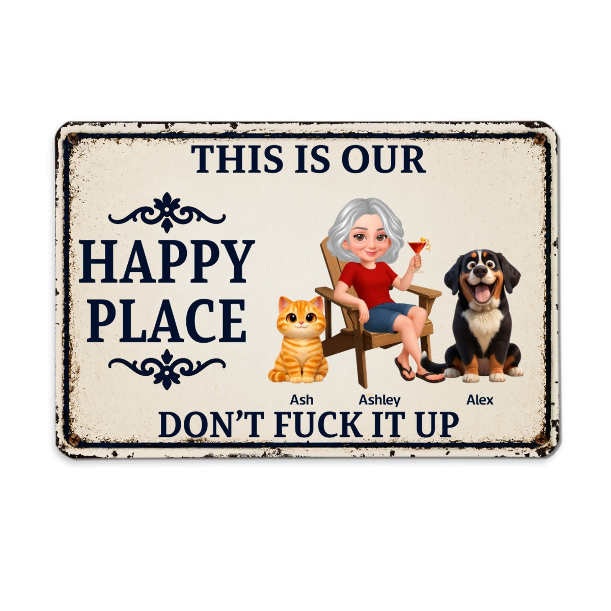 This Is My Happy Place With Dogs Cats - Personalized Metal Sign - Funny Sarcasm Decoration For Dog Lovers, Cat Lovers