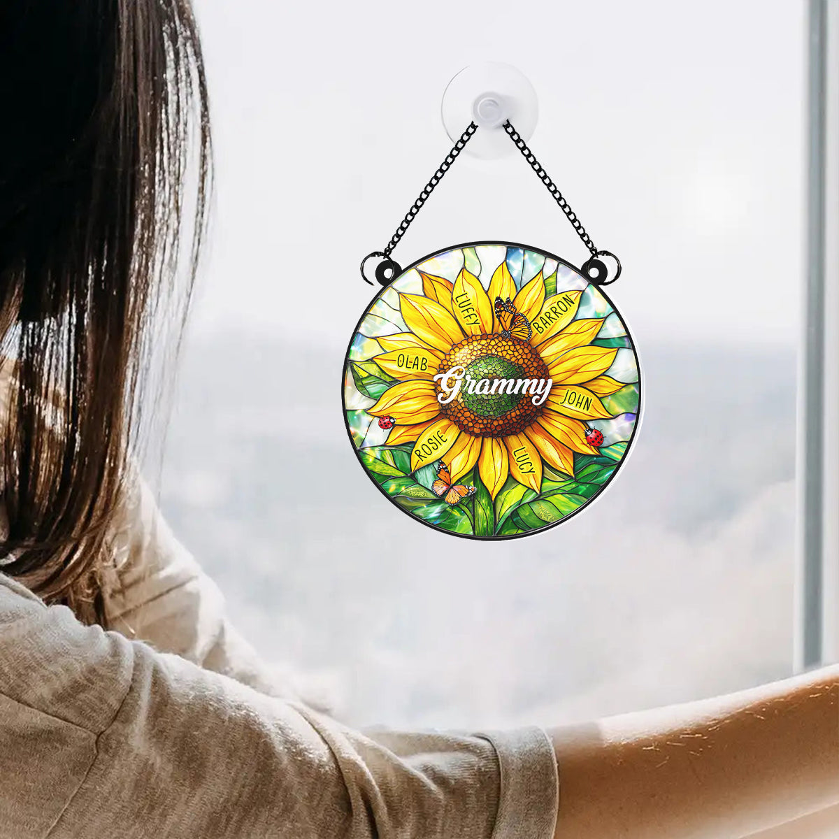 Grandma Mom Sunflower Custom Kids Names - Personalized Suncatcher - Mother's Day Gift for Grandma, Mom, Wife