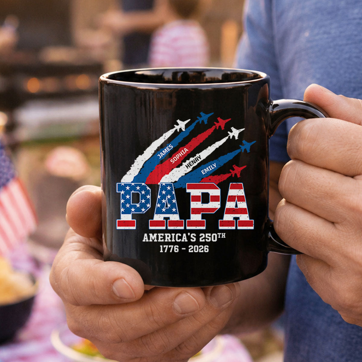 Proud Dad Grandpa Nation Flag American 250th Anniversary - Personalized Mug - Father's Day Gift For Dad, Grandpa