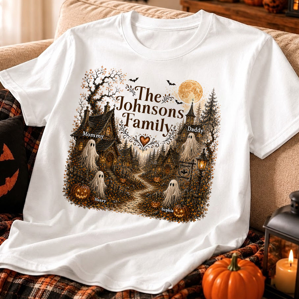 Cozy Haunted Village Halloween Family - Personalized Shirt - Halloween Gift For Family