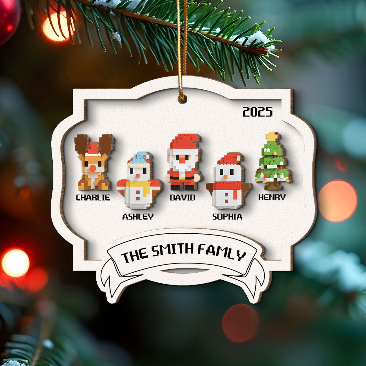 Family 3D Effect Christmas Toy Personalized 2-Layered Wooden Ornament, Gift for Son, Daughter, Husband