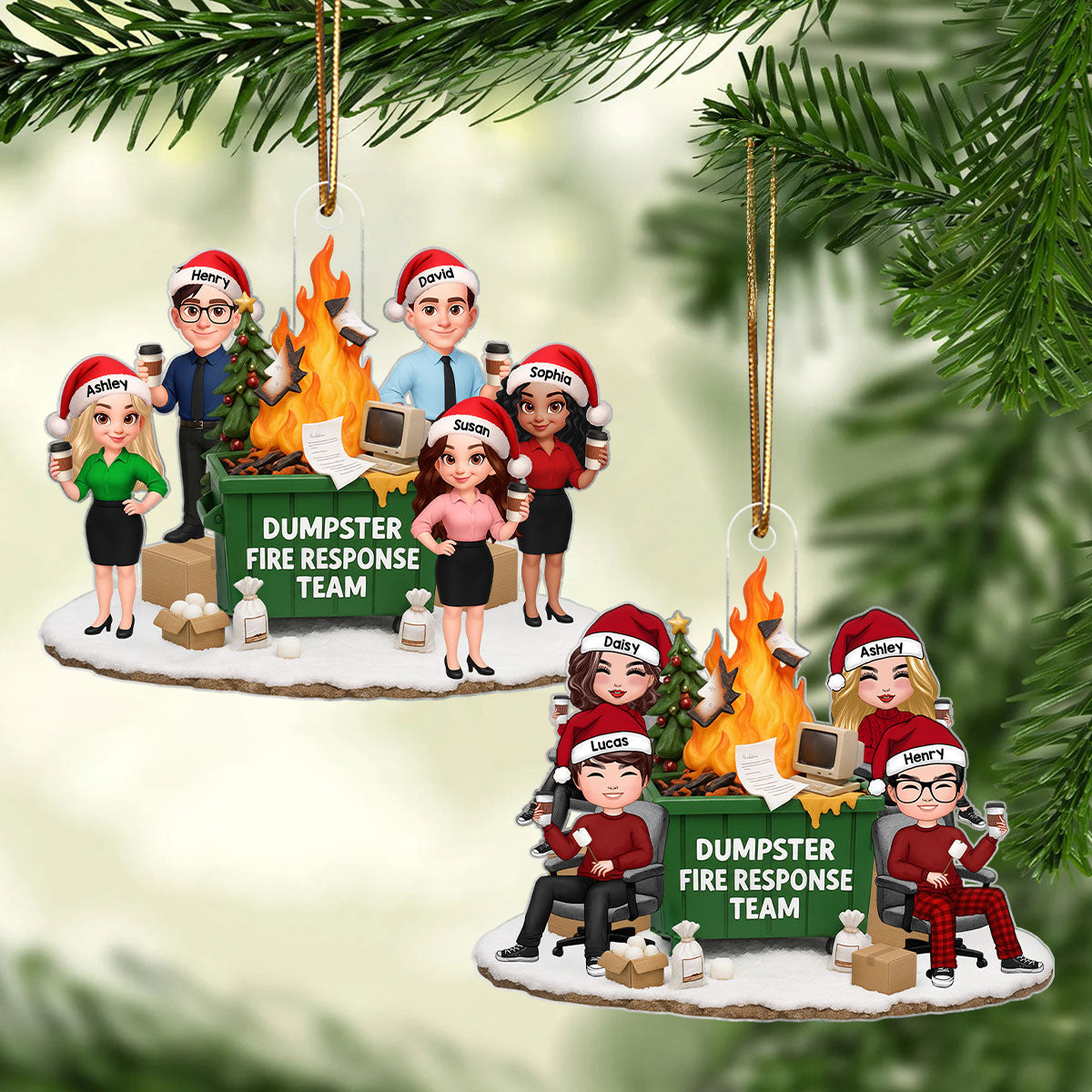 Dumpster on Fire Response Team - Personalized Acrylic Ornament - Funny Christmas Gift for Coworkers, Employees, Work Besties