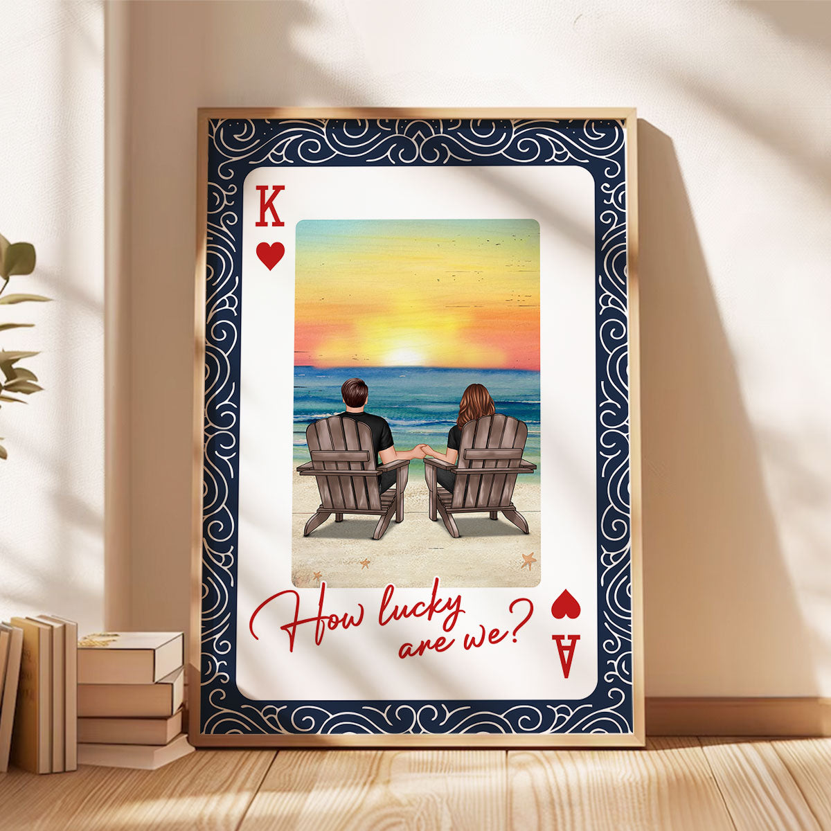 How Lucky We Are Couple Back View At Beach - Personalized Poster - Anniversary, Valentine's Day Gift, Gift For Him, Gift For Her