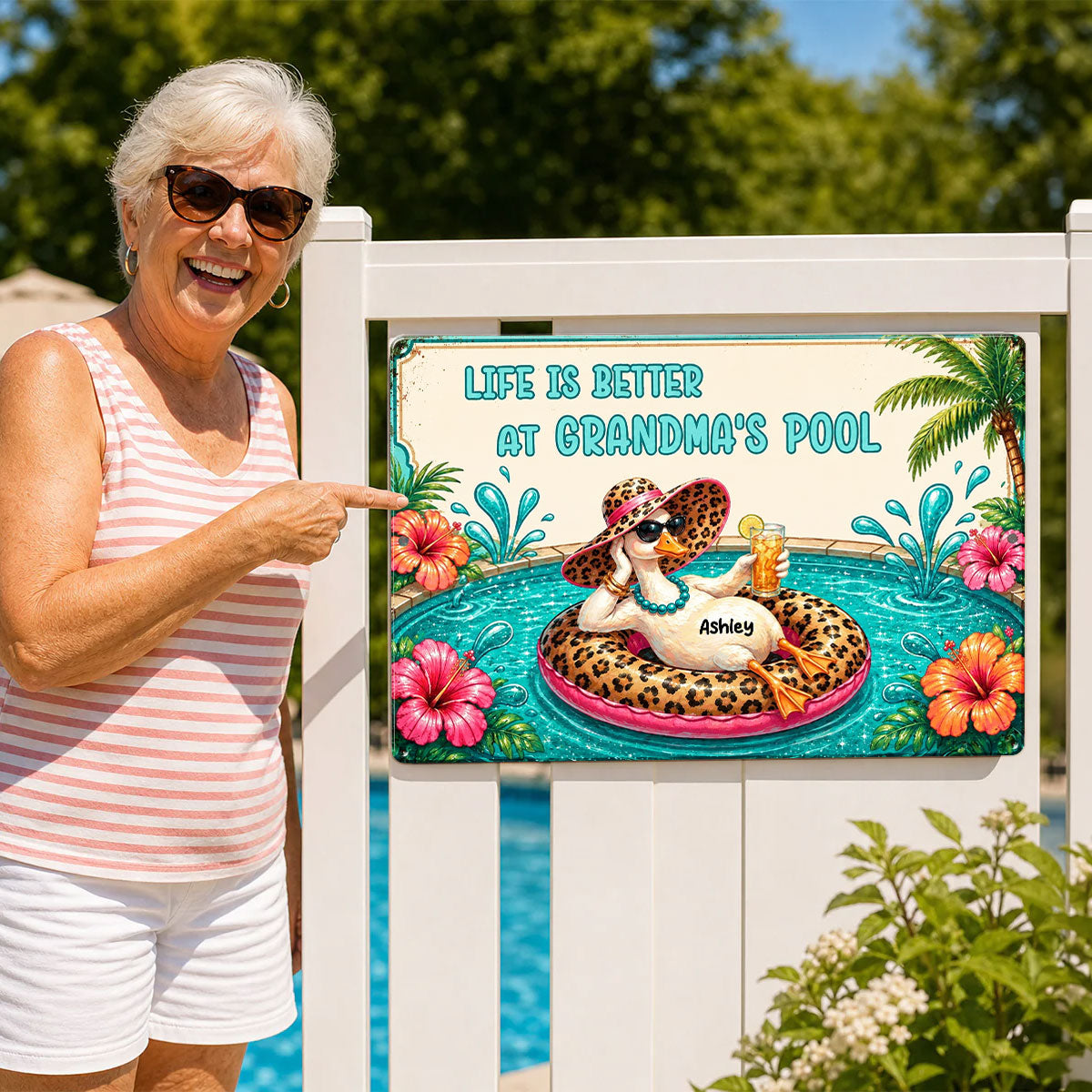Life Is Better At Grandma's Pool - Personalized Metal Sign - Gift For Grandma, Summer Decorations