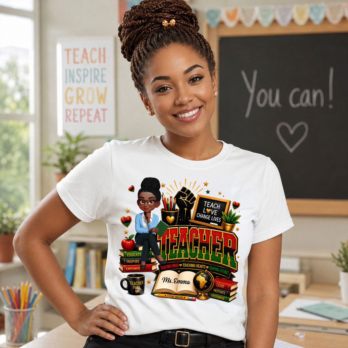 Teach Love Changes Life - Personalized Shirt - African American Teacher Appreciation Gift, Back to School Trendy Tee