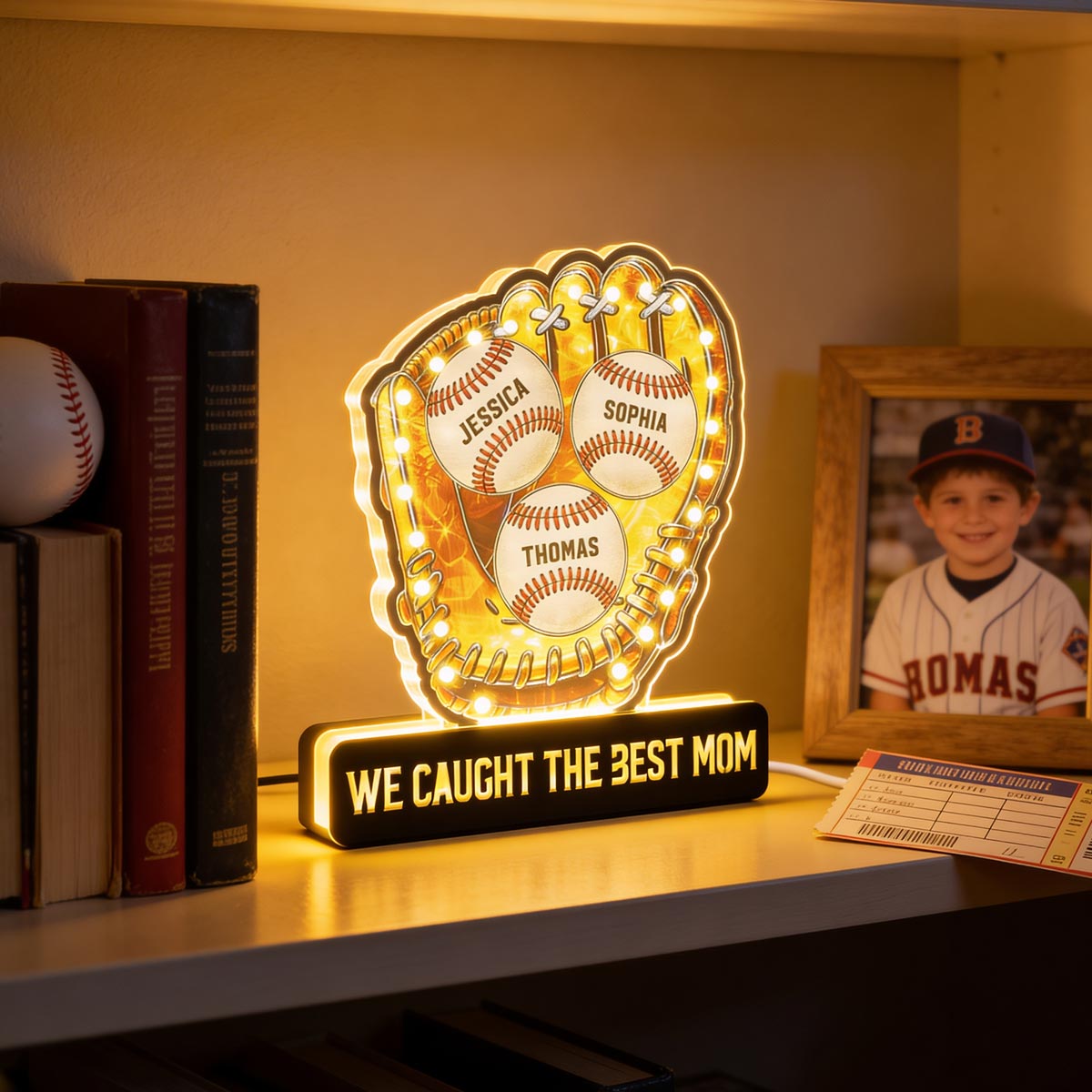 We Caught The Best Mom Baseball - Personalized Suncatcher Night Light - Mother's Day Gift For Baseball Mom